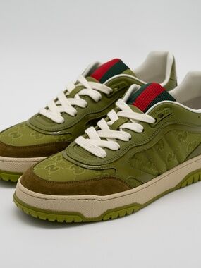 size 39G 9 US Gucci Re-Web Dark Green Brown Sneakers Canvas Suede